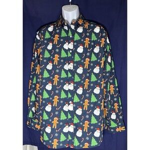 Simon Banks Christmas Gingerbread Man Buttons Up Shirt Size L